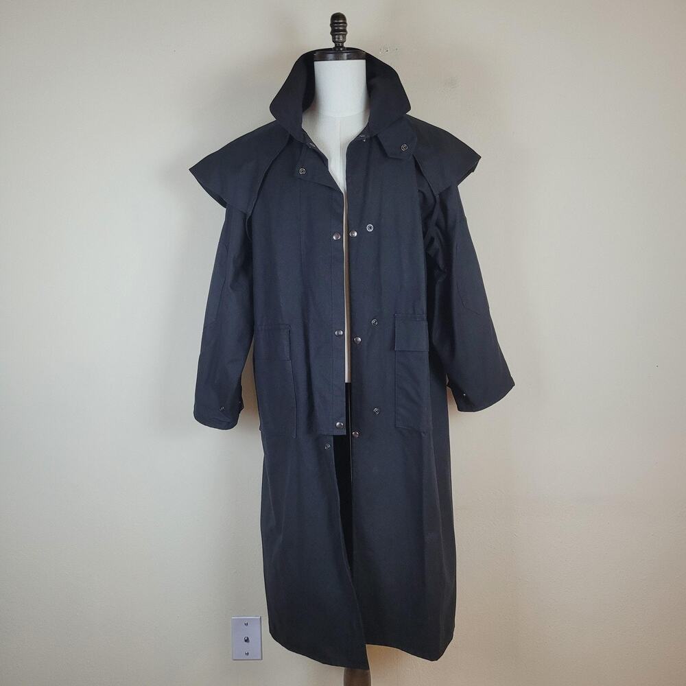 Stockman Coat Large Black Waxed Canvas Drover Duster Riding Western Australia